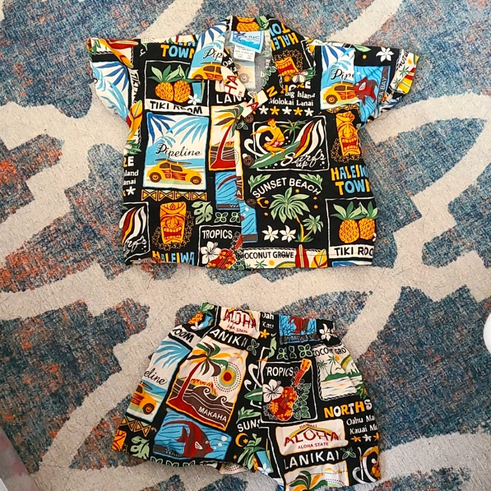 Hawaiian shirt and shorts